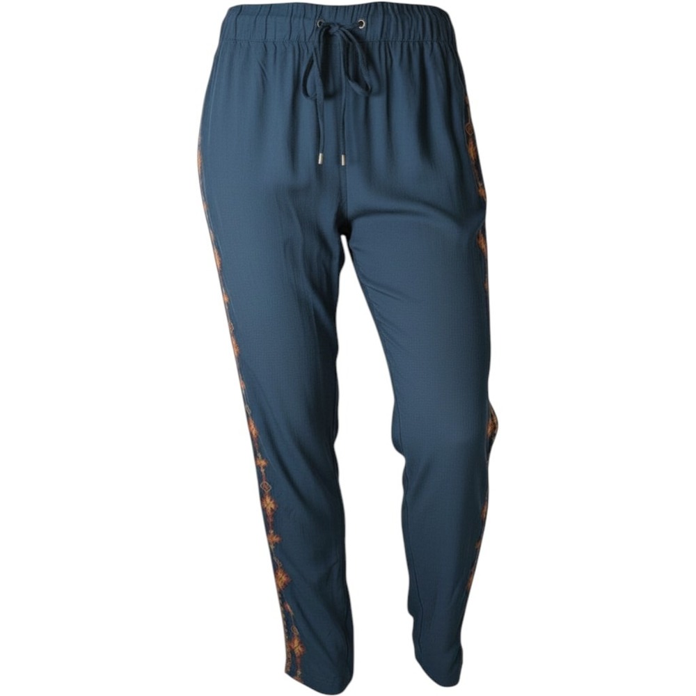 Sundance Teal Blue Embroidered Side Stripe Jogger Pants Viscose Boho Womens L